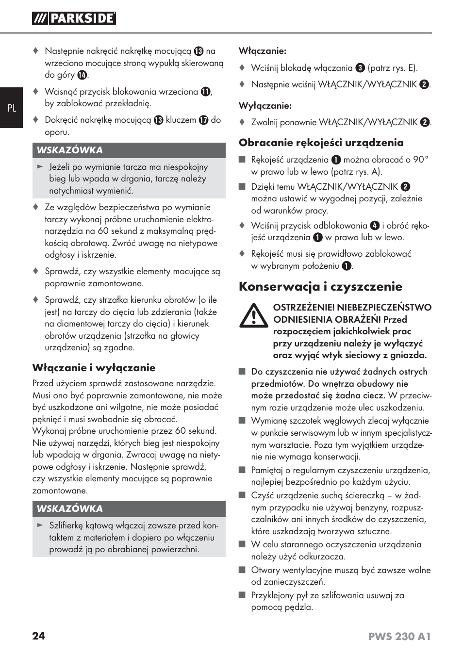 Konserwacja i czyszczenie | Parkside PWS 230 A1 User Manual | Page 28 / 101