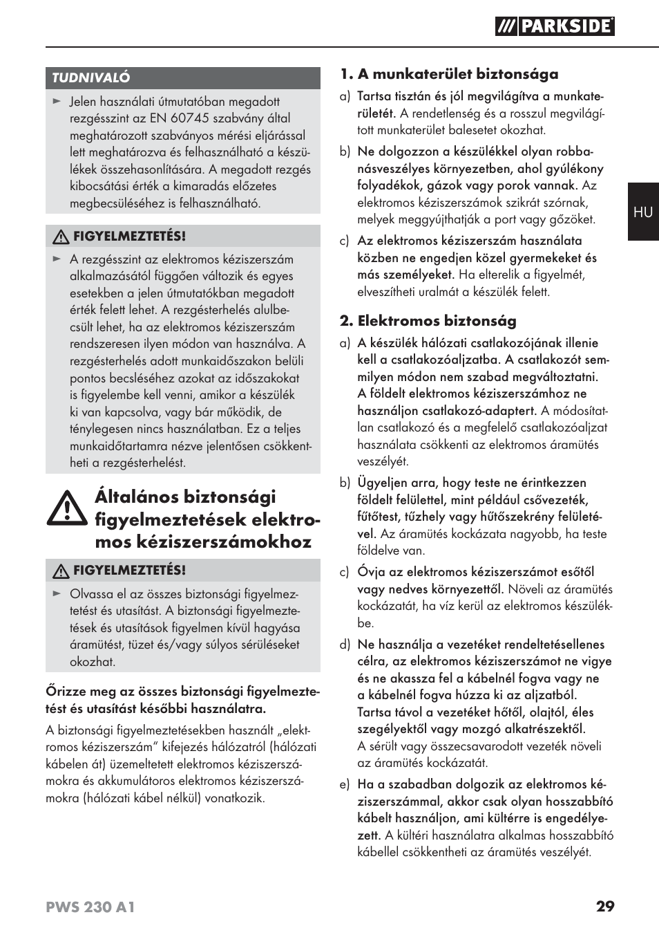Parkside PWS 230 A1 User Manual | Page 33 / 101