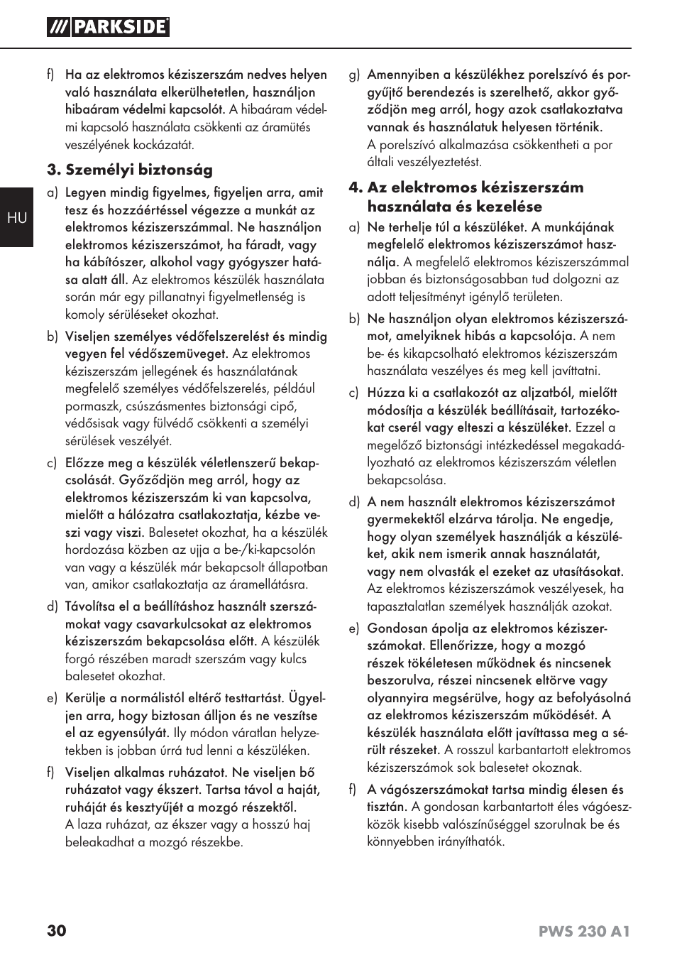 Parkside PWS 230 A1 User Manual | Page 34 / 101