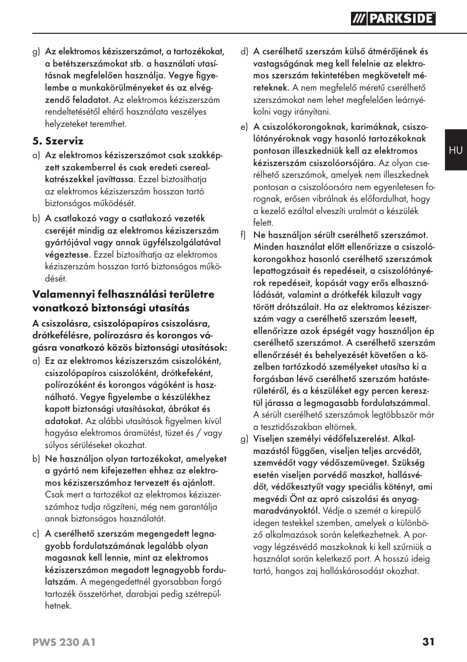 Parkside PWS 230 A1 User Manual | Page 35 / 101