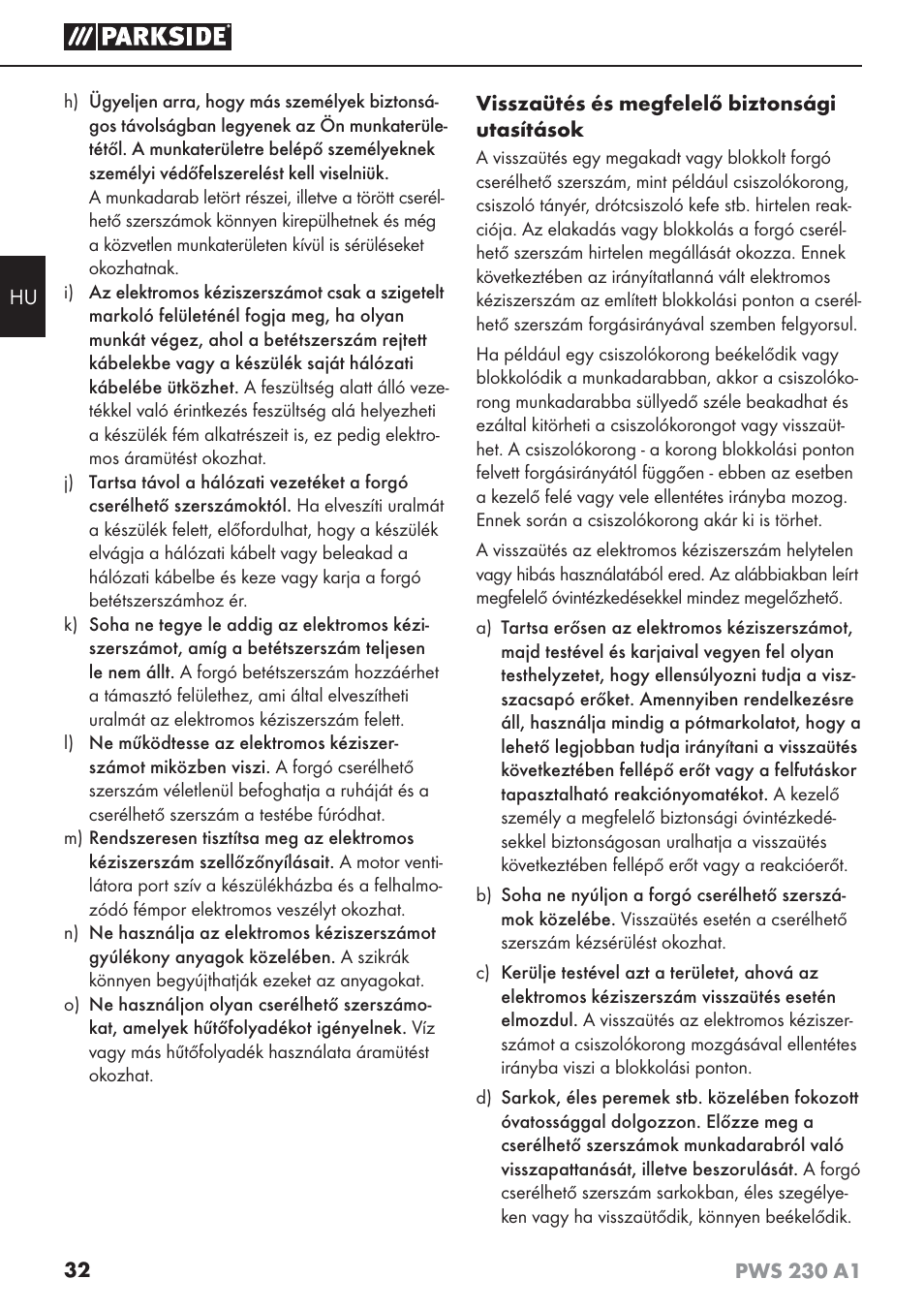 Parkside PWS 230 A1 User Manual | Page 36 / 101