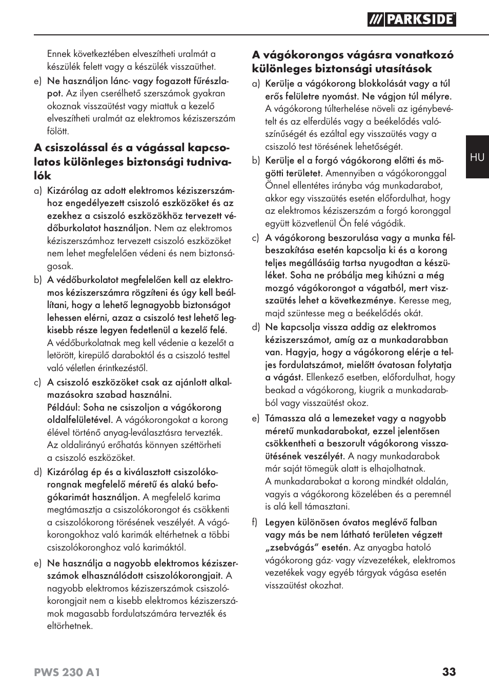 Parkside PWS 230 A1 User Manual | Page 37 / 101