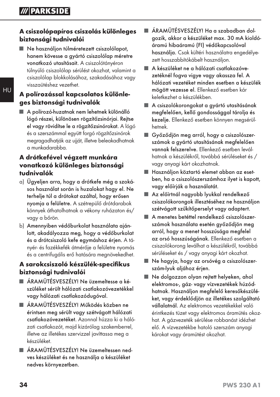 Parkside PWS 230 A1 User Manual | Page 38 / 101
