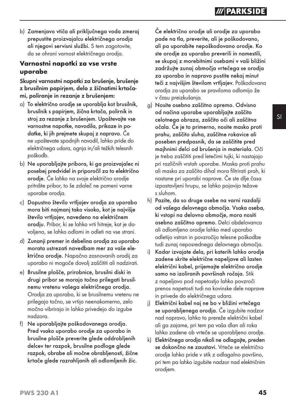 Parkside PWS 230 A1 User Manual | Page 49 / 101