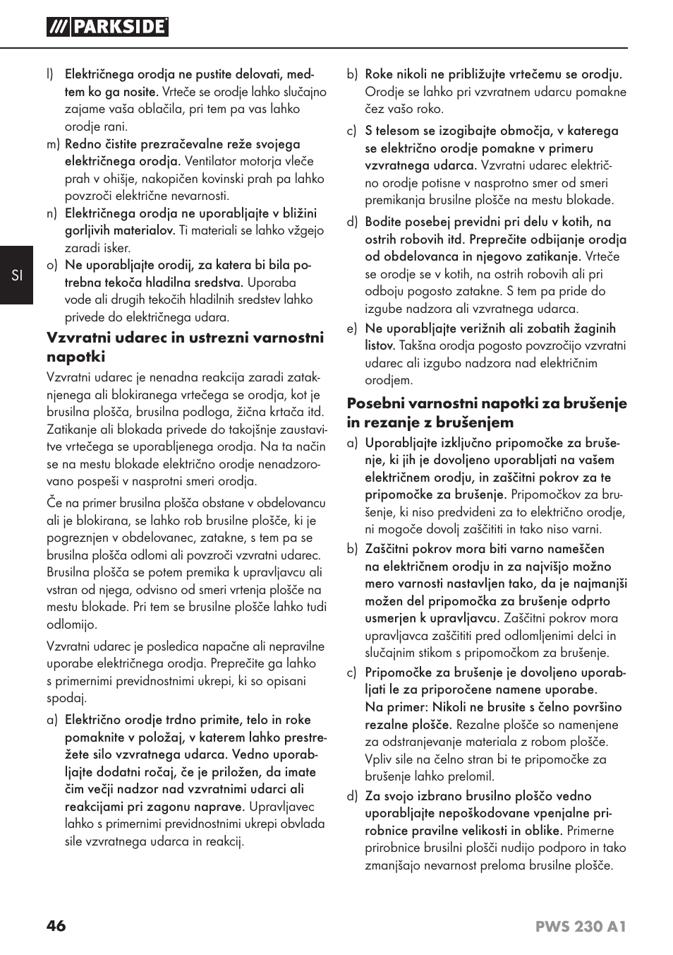 Parkside PWS 230 A1 User Manual | Page 50 / 101