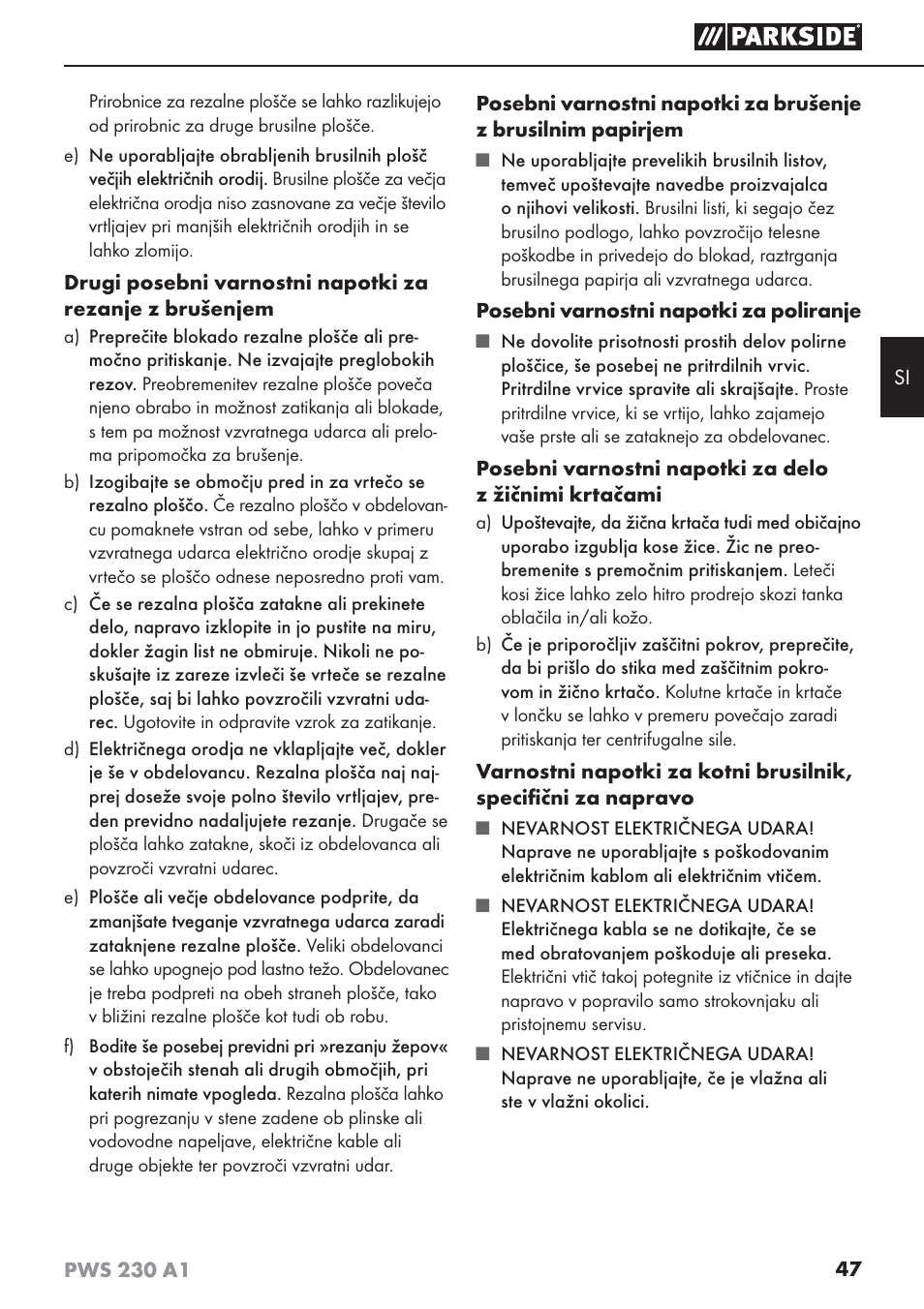 Parkside PWS 230 A1 User Manual | Page 51 / 101