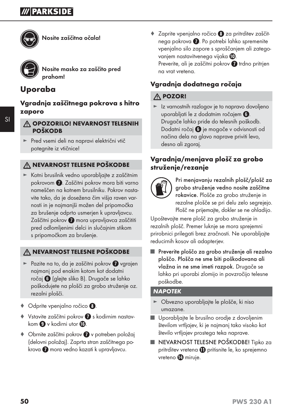 Uporaba | Parkside PWS 230 A1 User Manual | Page 54 / 101