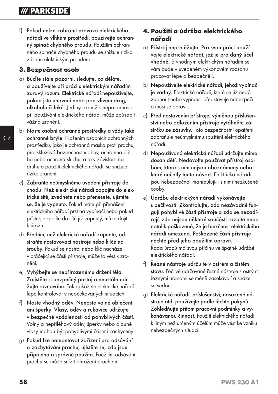 Parkside PWS 230 A1 User Manual | Page 62 / 101