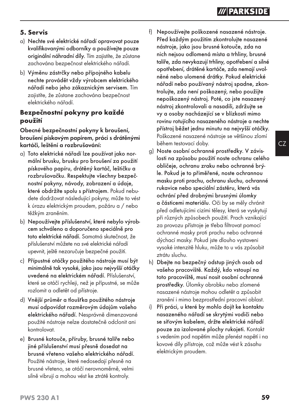 Parkside PWS 230 A1 User Manual | Page 63 / 101