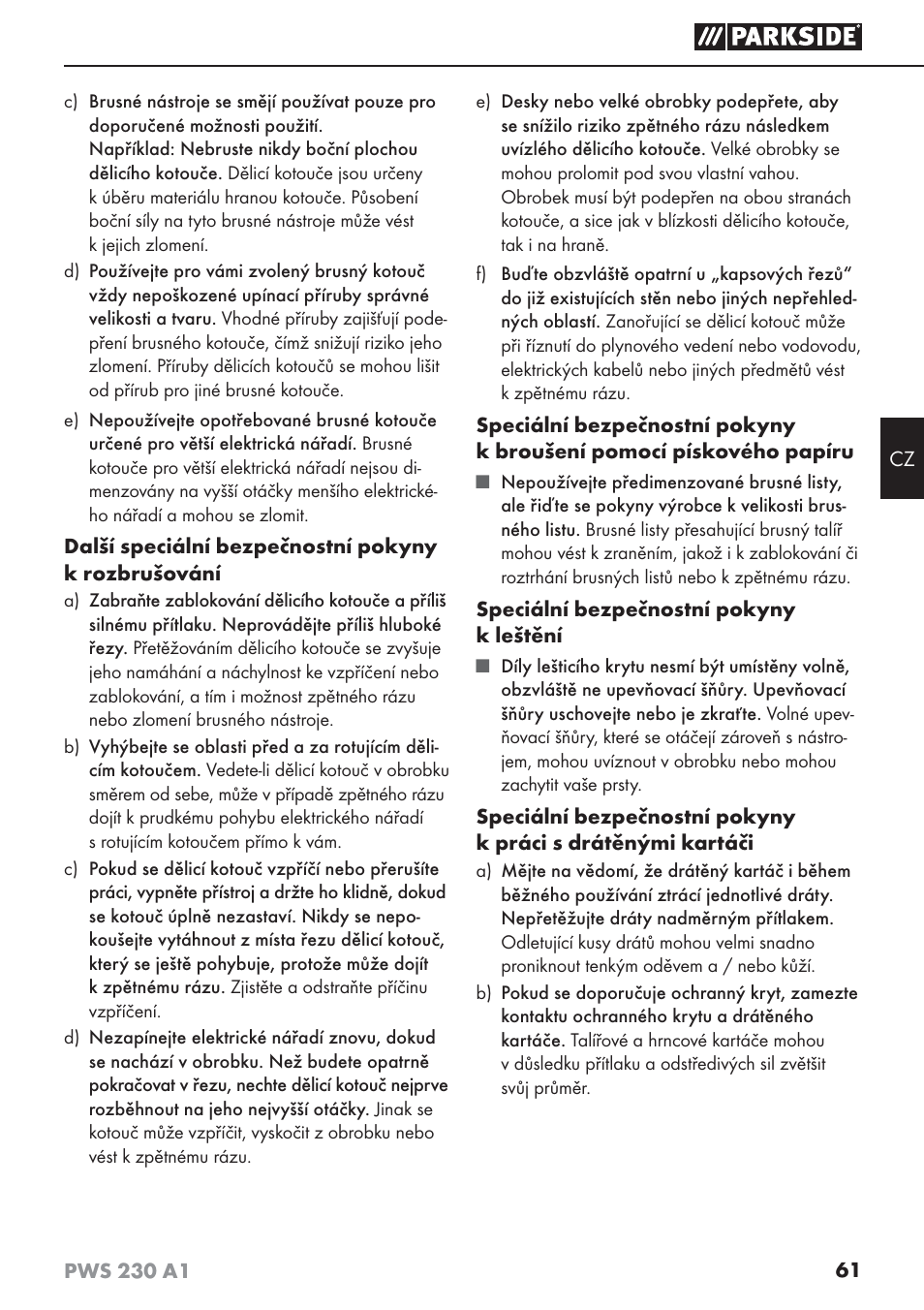 Parkside PWS 230 A1 User Manual | Page 65 / 101