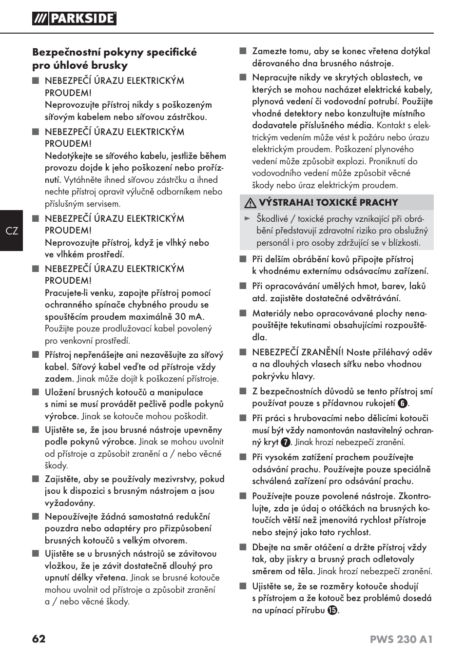 Parkside PWS 230 A1 User Manual | Page 66 / 101