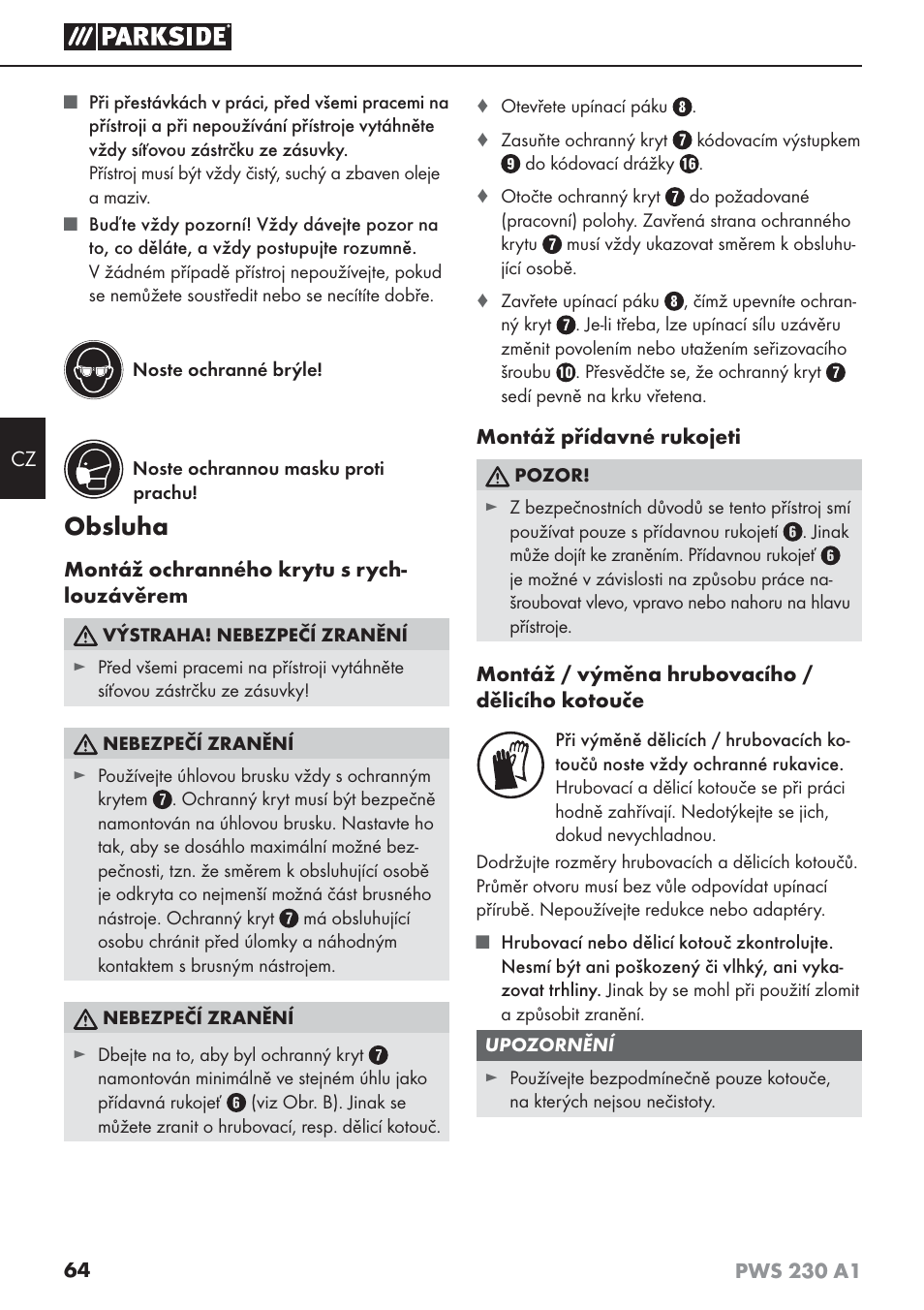 Obsluha | Parkside PWS 230 A1 User Manual | Page 68 / 101
