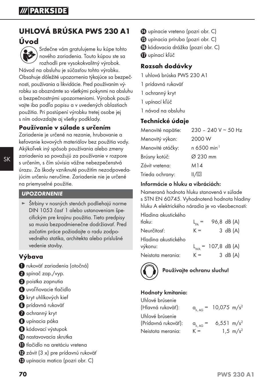 Uhlová brúska pws 230 a1 úvod | Parkside PWS 230 A1 User Manual | Page 74 / 101