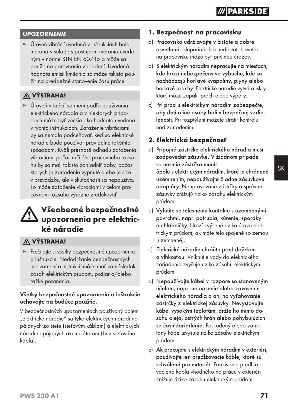 Parkside PWS 230 A1 User Manual | Page 75 / 101
