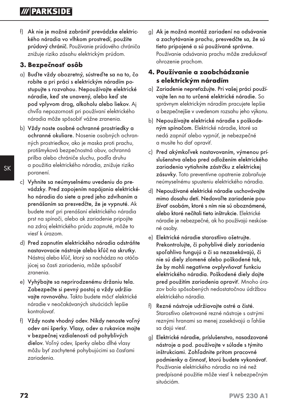 Parkside PWS 230 A1 User Manual | Page 76 / 101