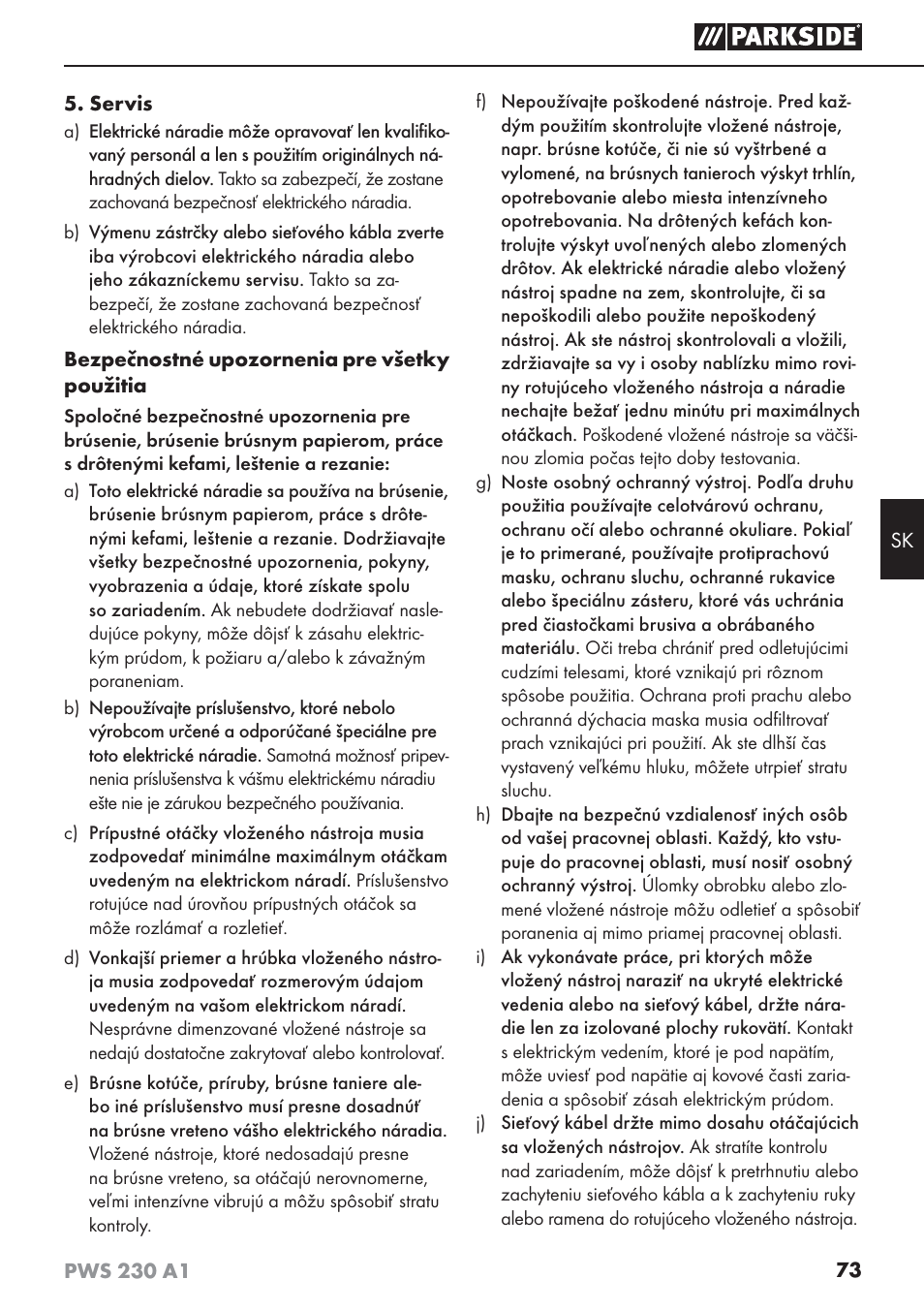 Parkside PWS 230 A1 User Manual | Page 77 / 101