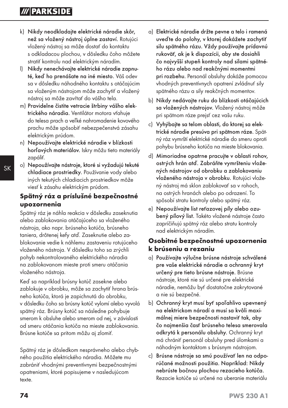 Parkside PWS 230 A1 User Manual | Page 78 / 101