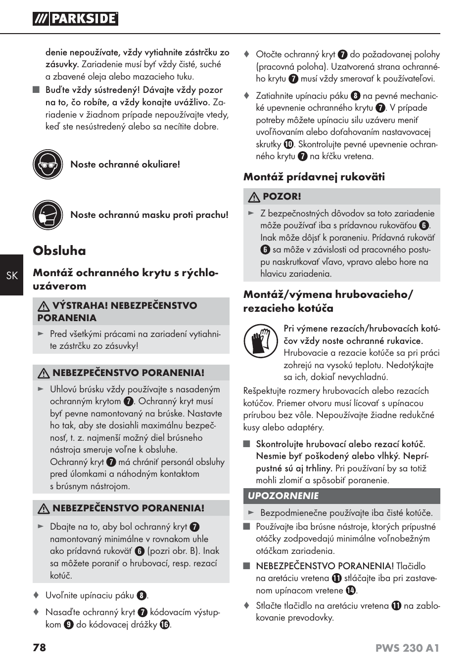 Obsluha | Parkside PWS 230 A1 User Manual | Page 82 / 101
