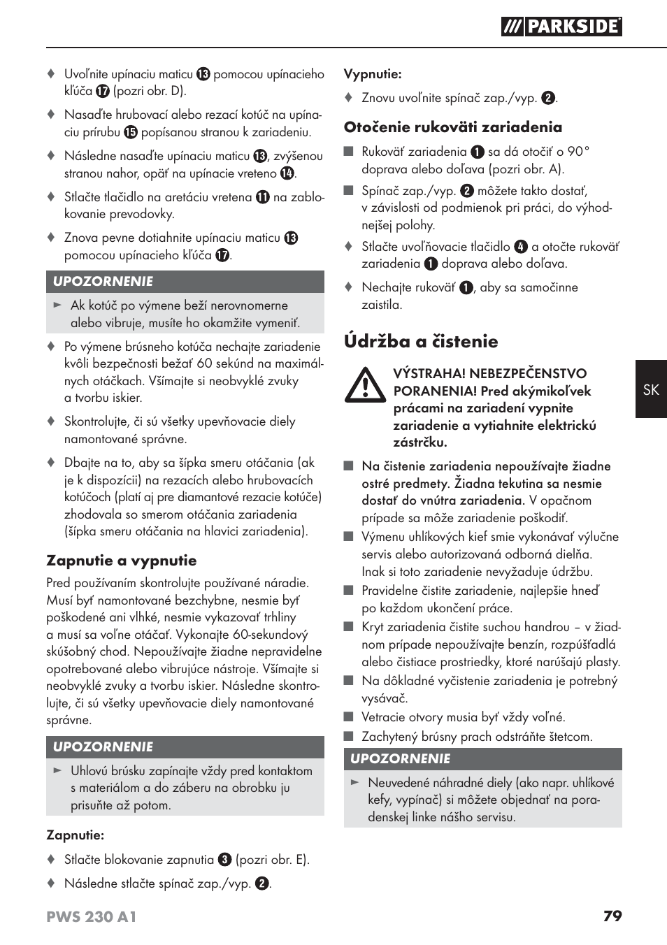 Údržba a čistenie | Parkside PWS 230 A1 User Manual | Page 83 / 101