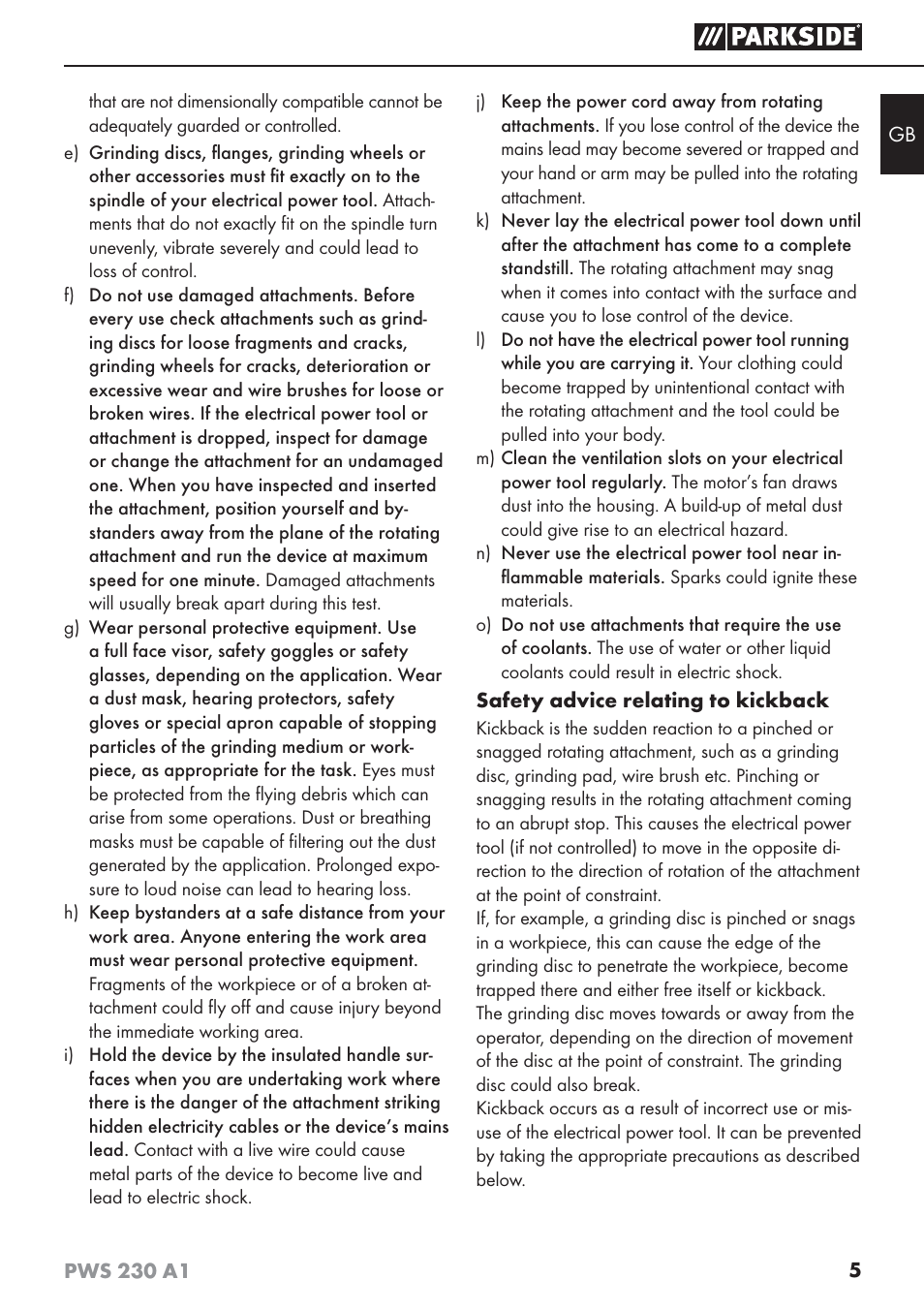 Parkside PWS 230 A1 User Manual | Page 9 / 101