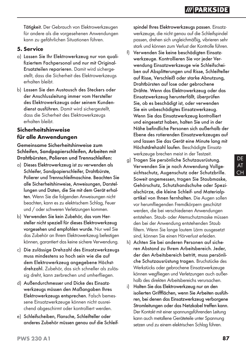 Parkside PWS 230 A1 User Manual | Page 91 / 101