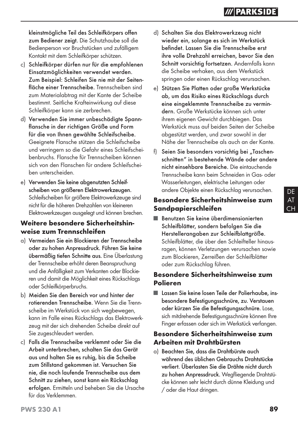 Parkside PWS 230 A1 User Manual | Page 93 / 101