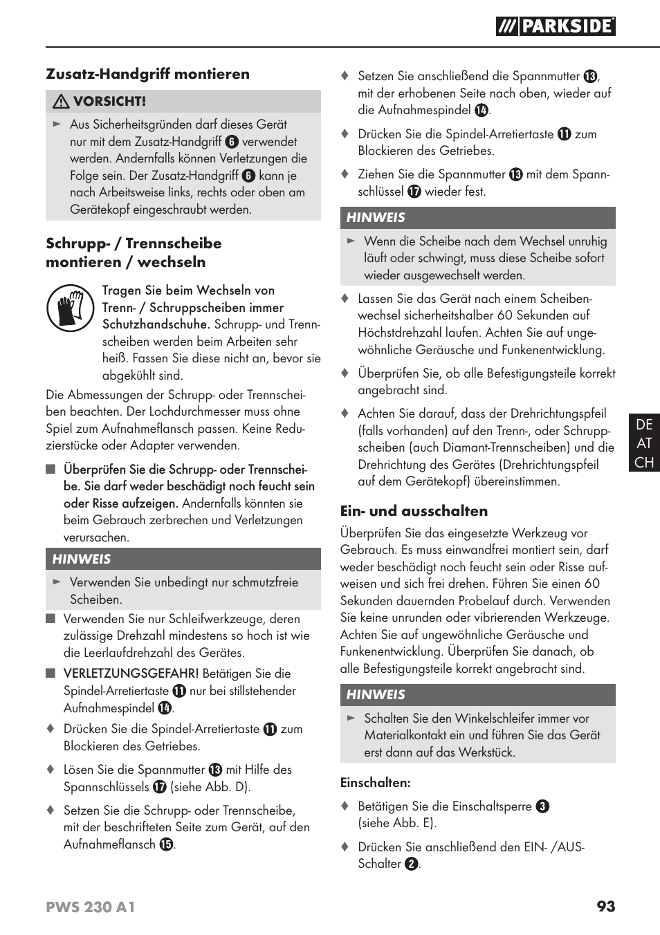 Parkside PWS 230 A1 User Manual | Page 97 / 101