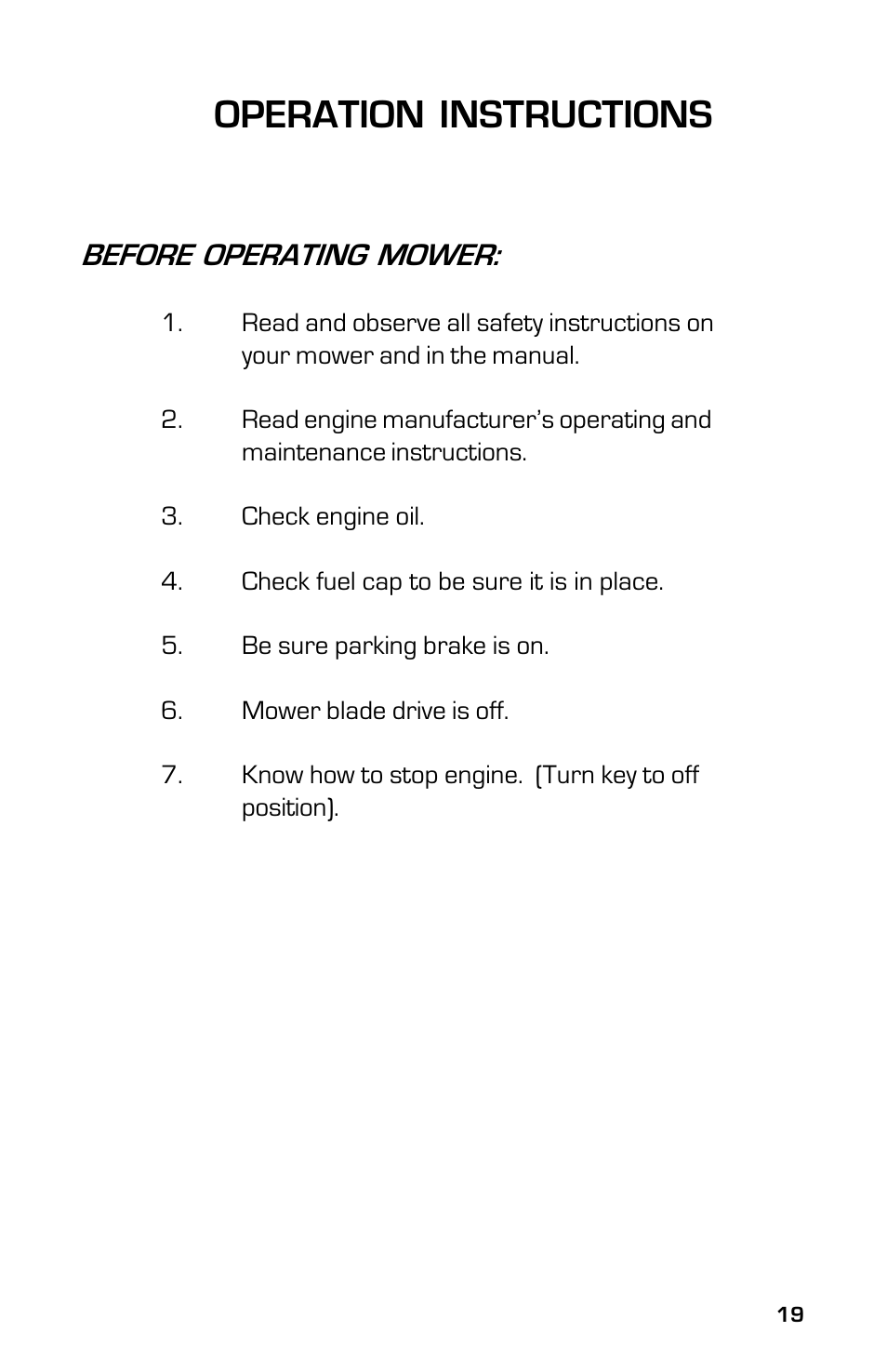 Operation instructions, Before operating mower | Dixon ZTR Classic 13639-0702 User Manual | Page 19 / 44