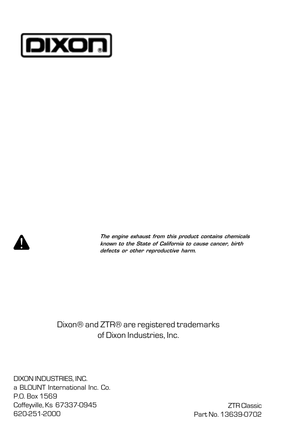 Ztr®mowers | Dixon ZTR Classic 13639-0702 User Manual | Page 44 / 44