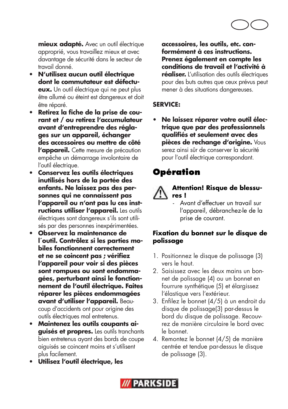 Opération, Fr ch | Parkside PWP 90 B2 User Manual | Page 19 / 50