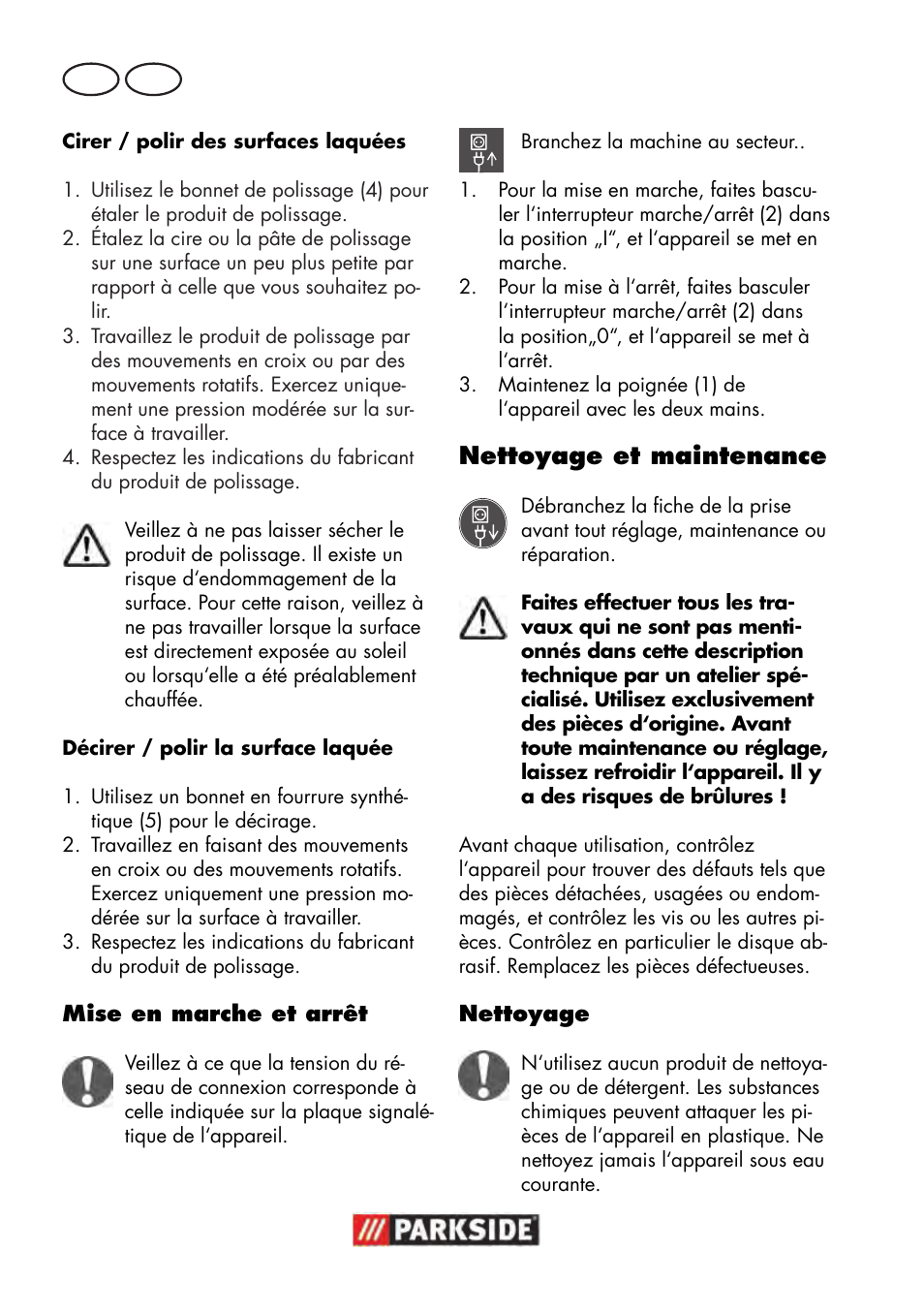 Fr ch, Nettoyage et maintenance | Parkside PWP 90 B2 User Manual | Page 20 / 50