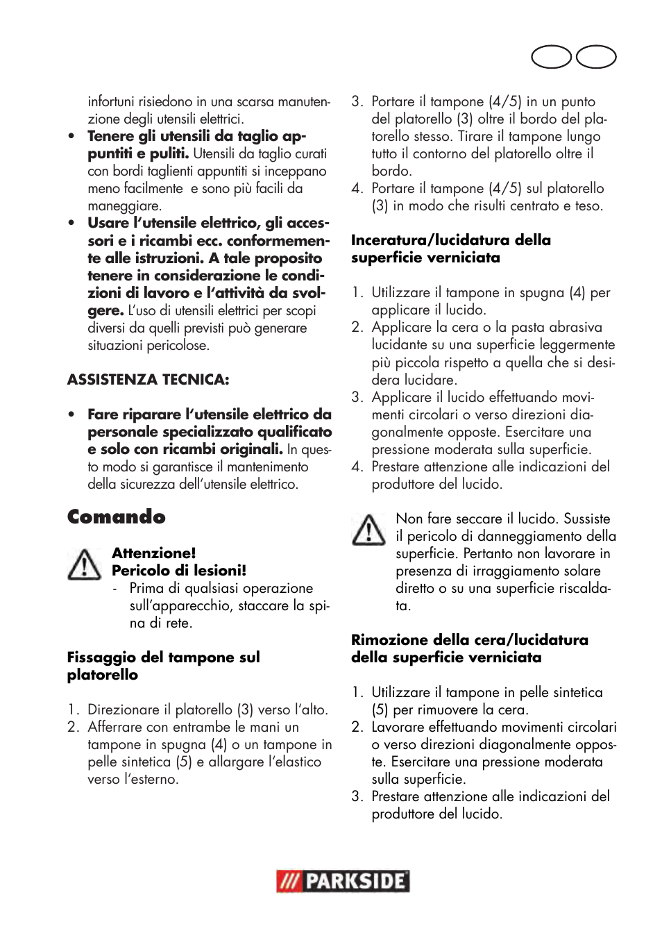 Comando, It ch | Parkside PWP 90 B2 User Manual | Page 29 / 50