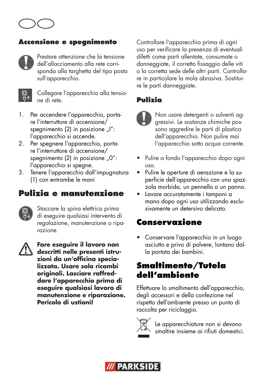 Pulizia e manutenzione, Conservazione, Smaltimento/tutela dell’ambiente | Parkside PWP 90 B2 User Manual | Page 30 / 50