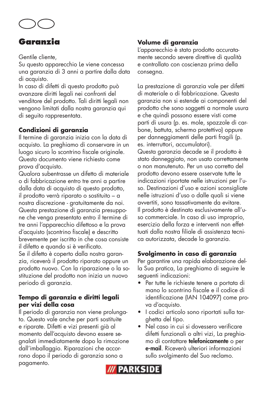 Garanzia, It ch | Parkside PWP 90 B2 User Manual | Page 32 / 50
