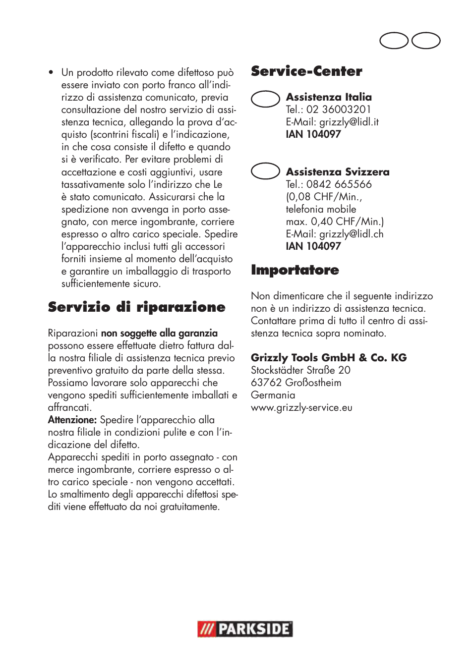 Servizio di riparazione, Service-center, Importatore | Parkside PWP 90 B2 User Manual | Page 33 / 50