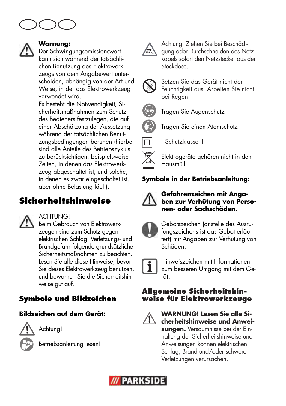 Sicherheitshinweise, De at ch | Parkside PWP 90 B2 User Manual | Page 6 / 50