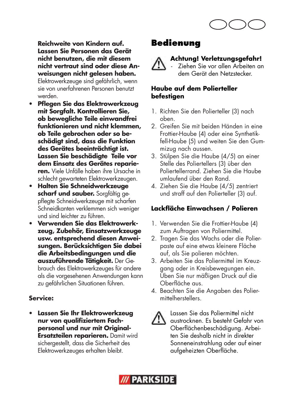 Bedienung, De at ch | Parkside PWP 90 B2 User Manual | Page 9 / 50