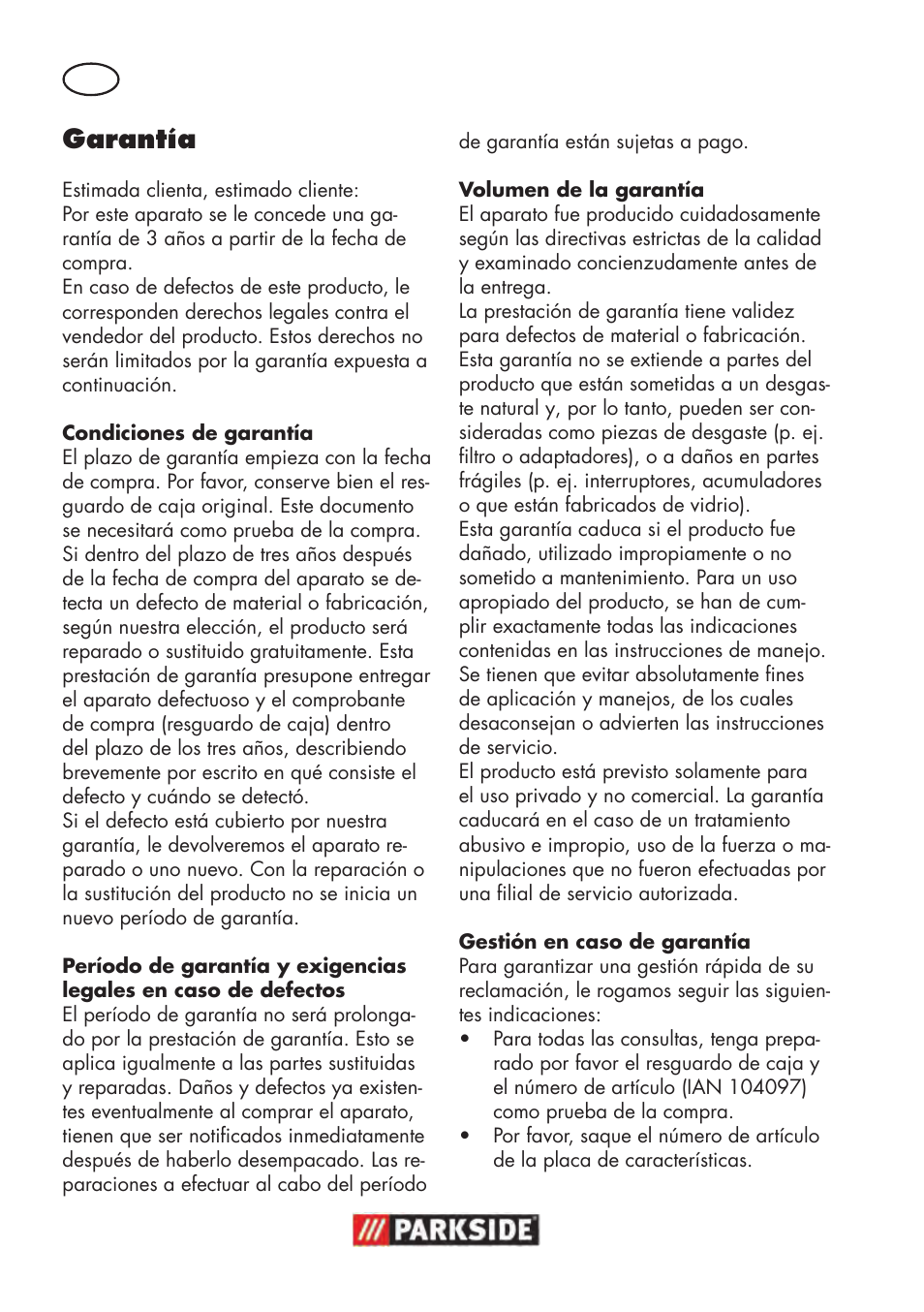 Garantía | Parkside PWP 90 B2 User Manual | Page 12 / 58
