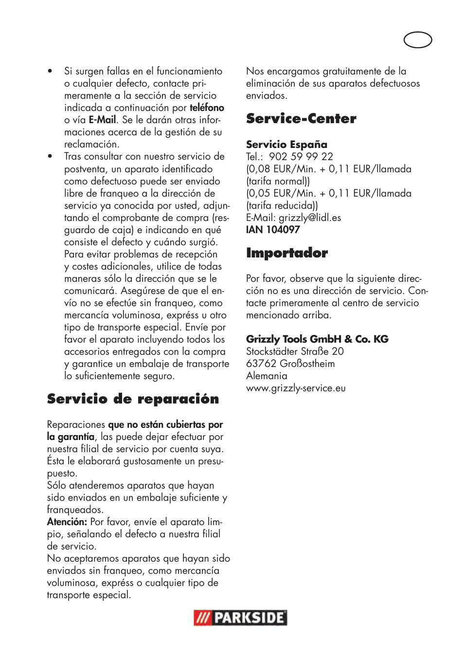 Servicio de reparación, Service-center, Importador | Parkside PWP 90 B2 User Manual | Page 13 / 58