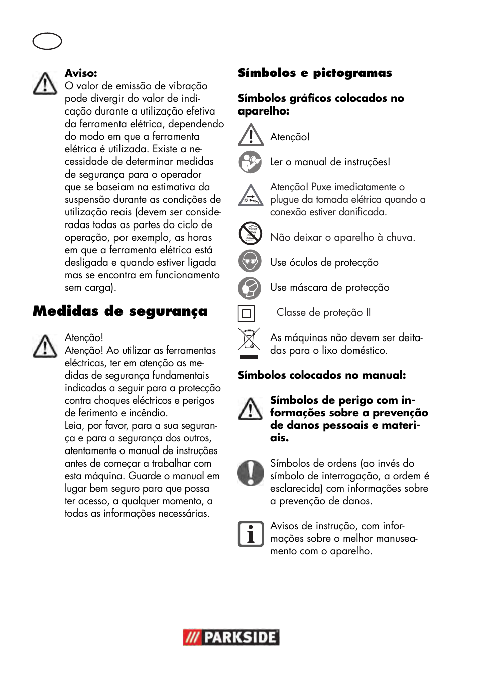 Medidas de segurança | Parkside PWP 90 B2 User Manual | Page 26 / 58