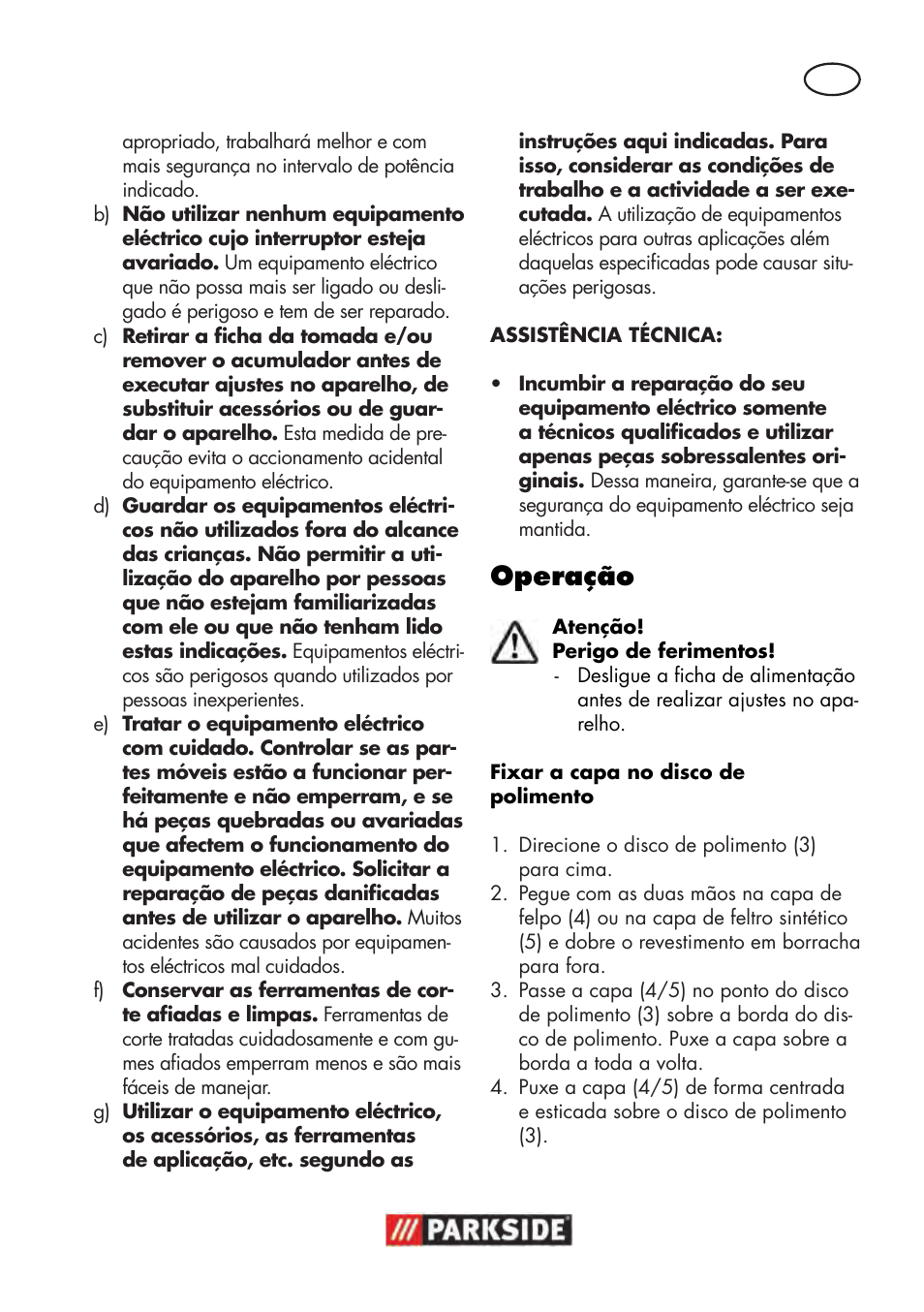 Operação | Parkside PWP 90 B2 User Manual | Page 29 / 58