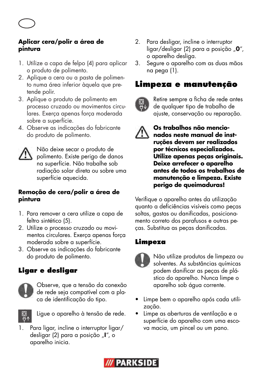 Limpeza e manutenção | Parkside PWP 90 B2 User Manual | Page 30 / 58
