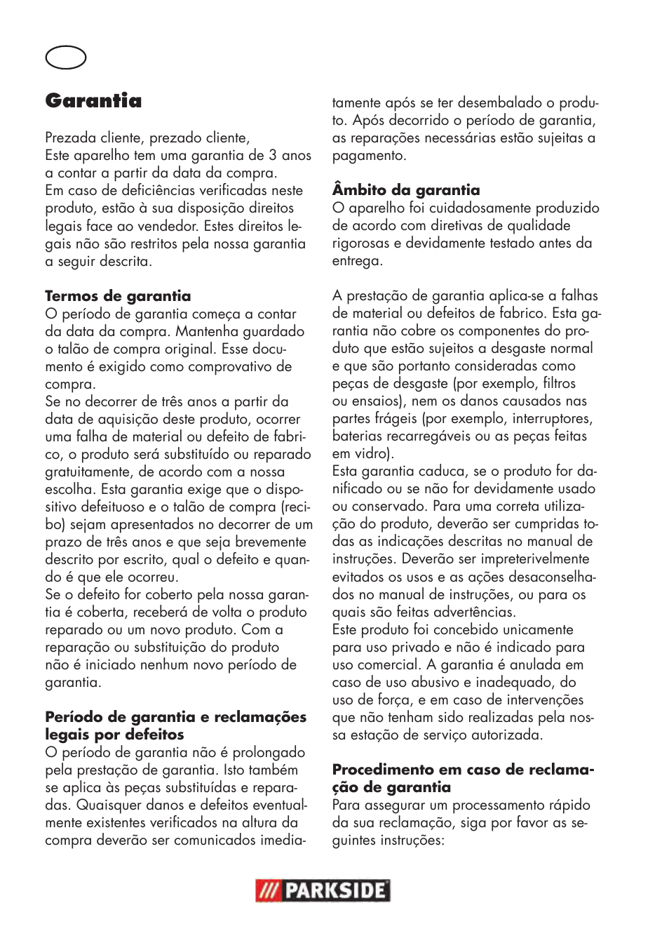 Garantia | Parkside PWP 90 B2 User Manual | Page 32 / 58