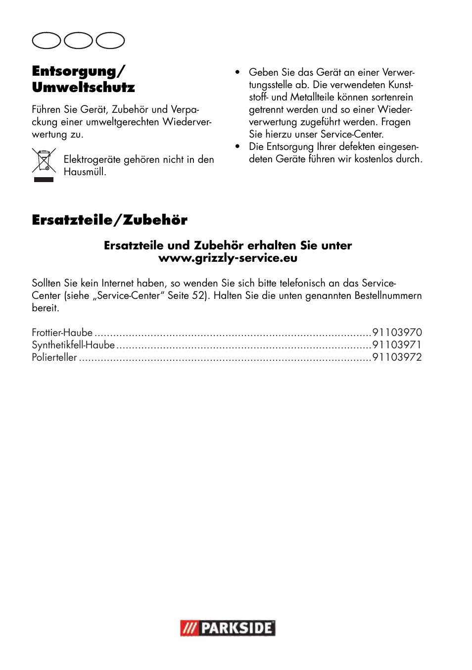 Ersatzteile/zubehör, Entsorgung/ umweltschutz | Parkside PWP 90 B2 User Manual | Page 50 / 58