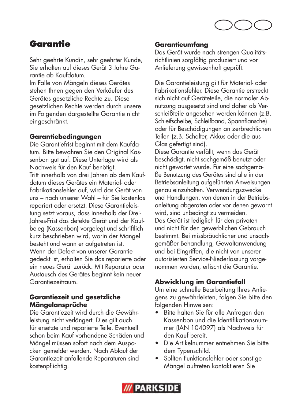 Garantie, De at ch | Parkside PWP 90 B2 User Manual | Page 51 / 58