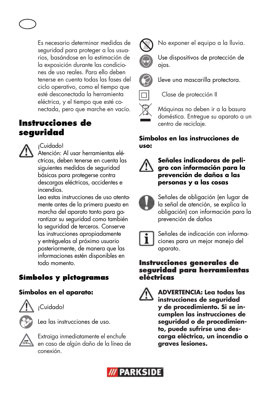 Instrucciones de seguridad | Parkside PWP 90 B2 User Manual | Page 6 / 58