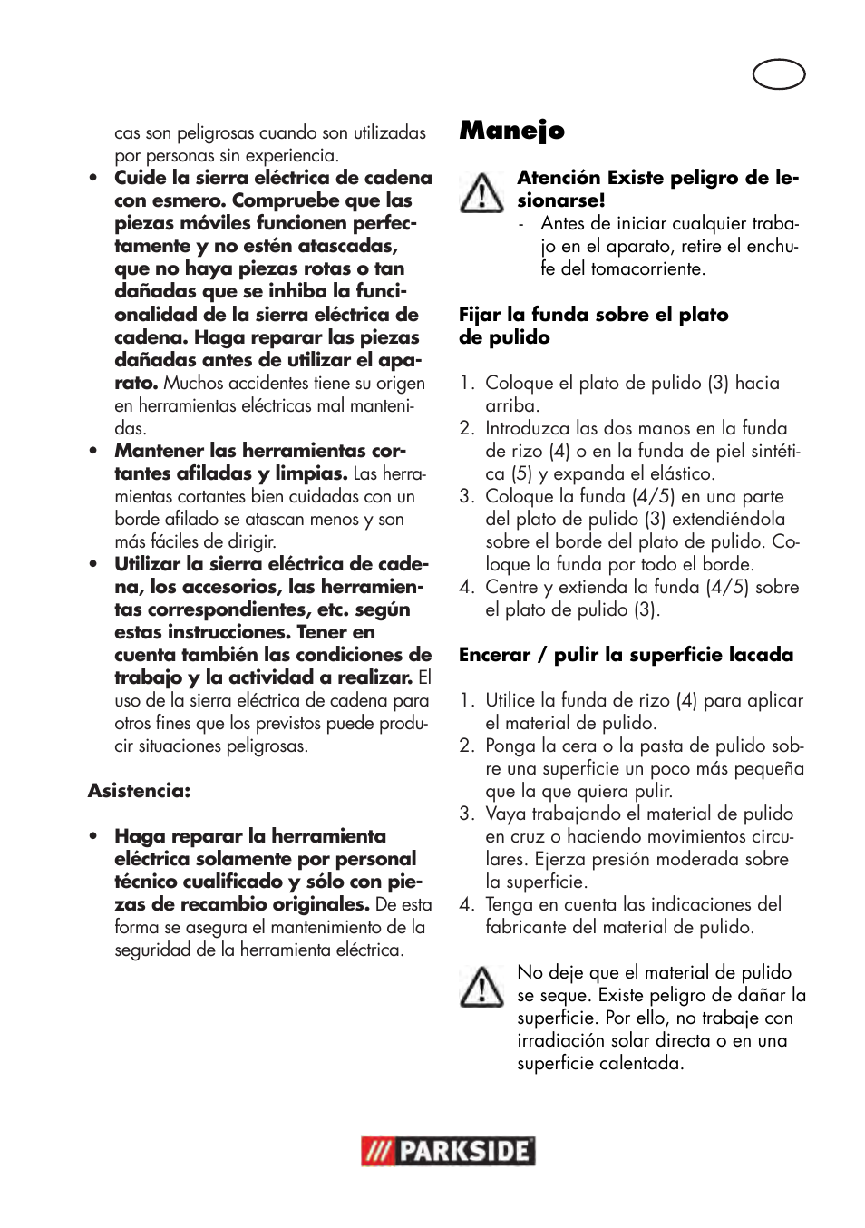 Manejo | Parkside PWP 90 B2 User Manual | Page 9 / 58