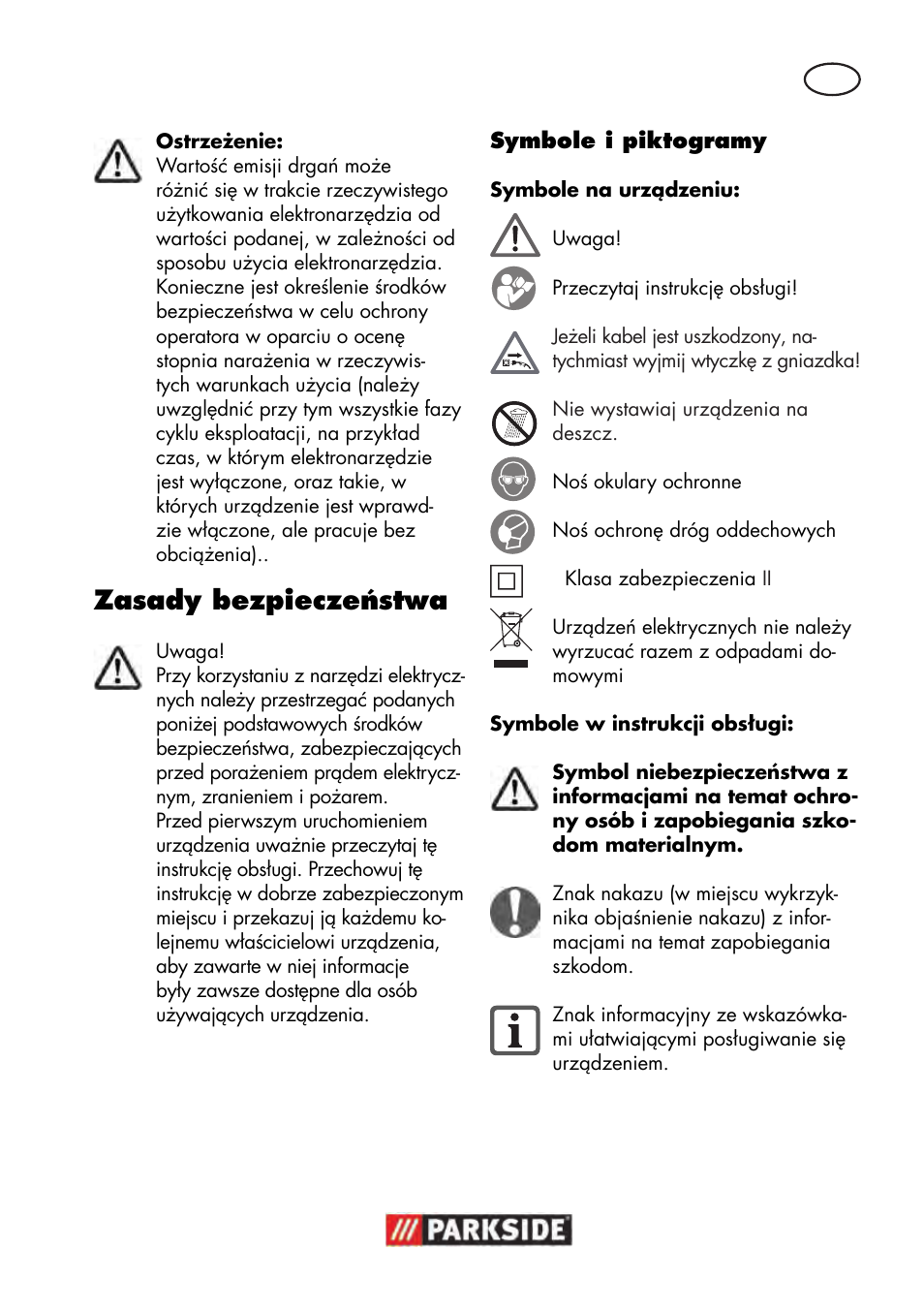 Zasady bezpieczeństwa | Parkside PWP 90 B2 User Manual | Page 15 / 70