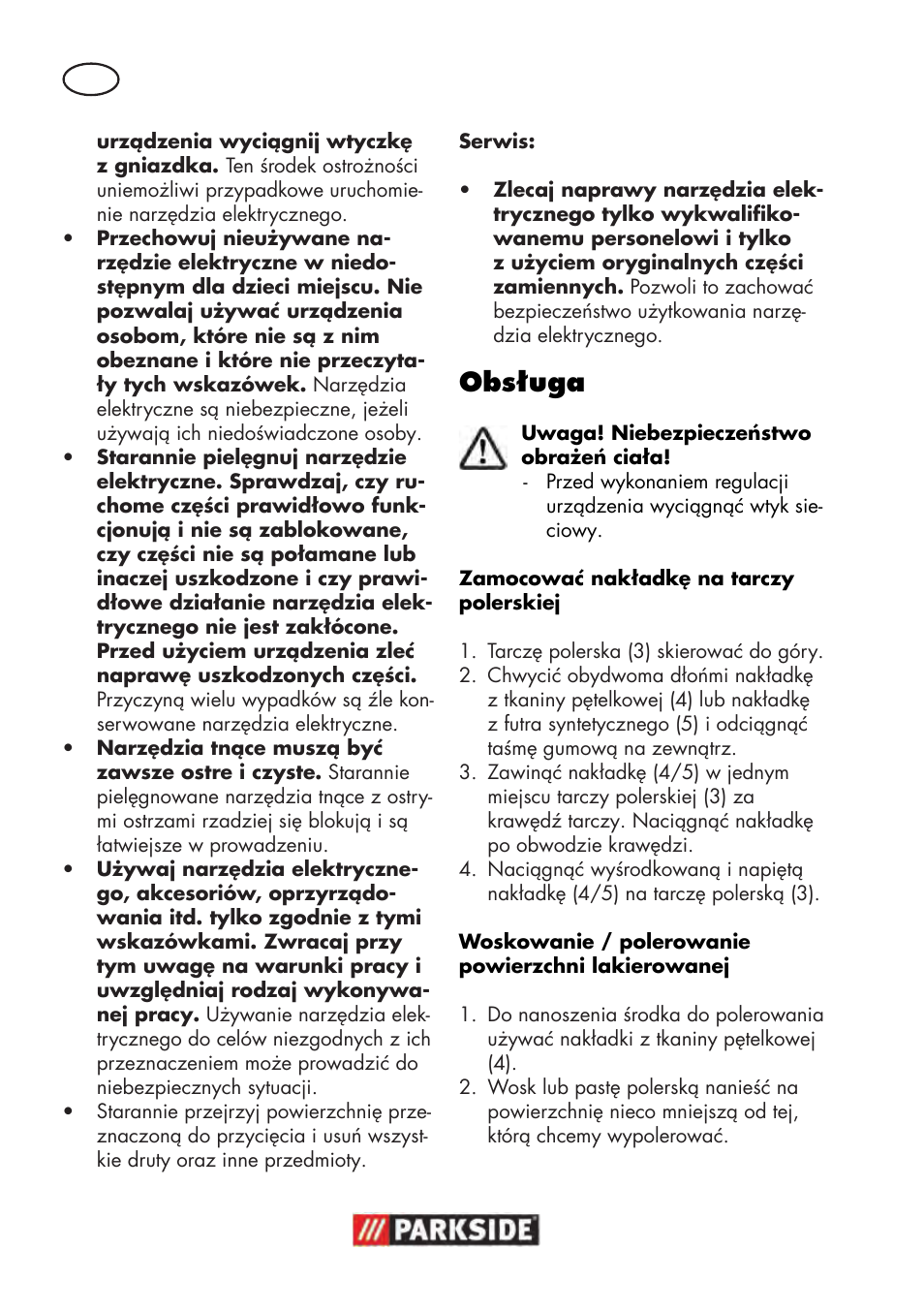 Obsługa | Parkside PWP 90 B2 User Manual | Page 18 / 70