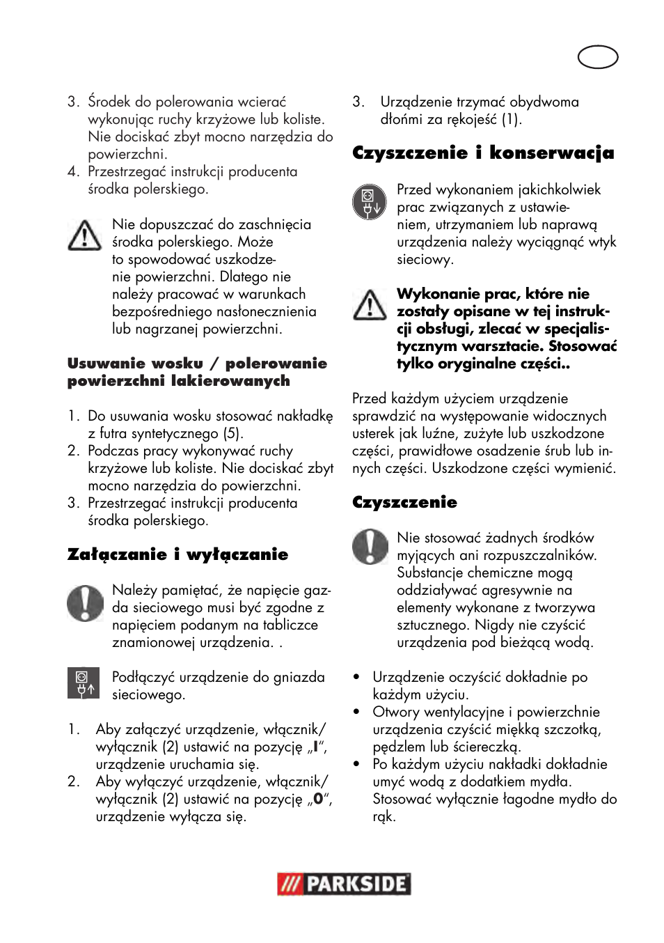 Czyszczenie i konserwacja | Parkside PWP 90 B2 User Manual | Page 19 / 70